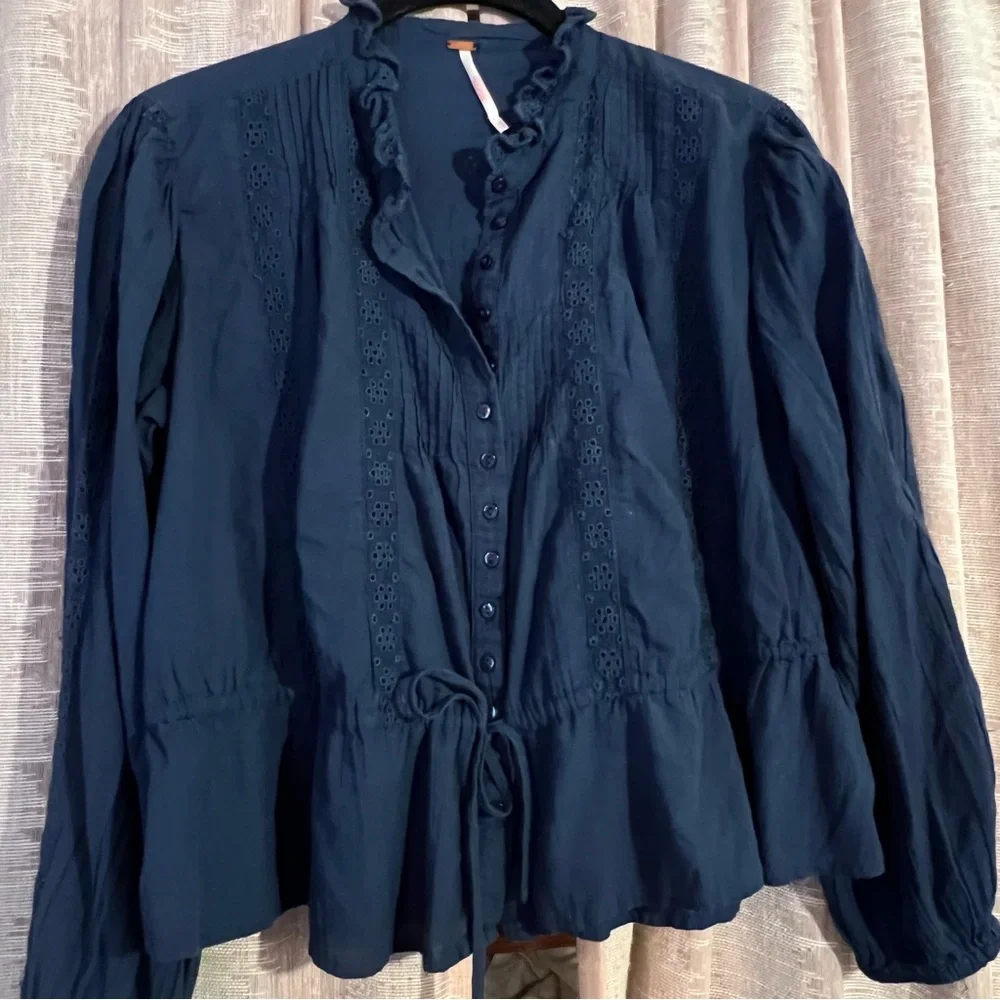 Free People Best of Me Long Sleeve Embroidered Blouse, NEW